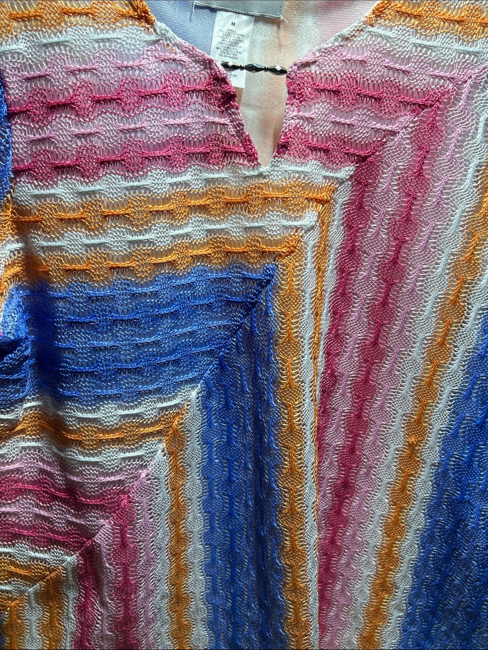 Alfred Dunner Multicolor Chevron Short Sleeve Top in Blue, Pink, Orange & Cream - Picture 3 of 6
